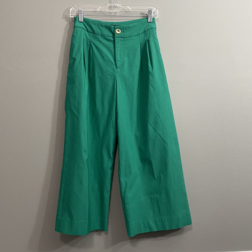 Versona Women’ Wide Leg Crop Pants Size 2 Green Casual Trouse Travel Resort